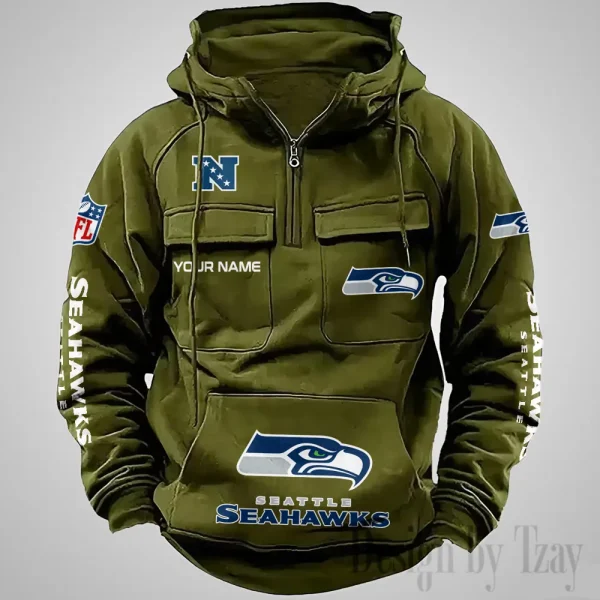 Seattle Seahawks Fashionable Outerwear Men's Autumn Winter Hooded Sweatshirt Cool Motorcycle Shirt AZVMHD1050 - Image 3