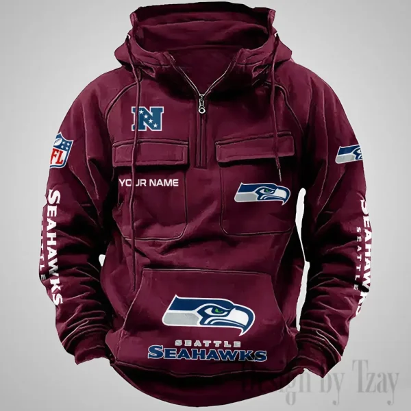 Seattle Seahawks Fashionable Outerwear Men's Autumn Winter Hooded Sweatshirt Cool Motorcycle Shirt AZVMHD1050 - Image 4