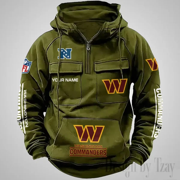 Washington Commanders Fashionable Outerwear Men's Autumn Winter Hooded Sweatshirt Cool Motorcycle Shirt AZVMHD1053 - Image 2