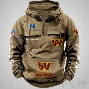 Washington Commanders Fashionable Outerwear Men's Autumn Winter Hooded Sweatshirt Cool Motorcycle Shirt AZVMHD1053