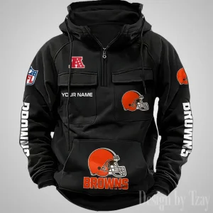Cleveland Browns Fashionable Outerwear Men's Autumn Winter Hooded Sweatshirt Cool Motorcycle Shirt AZVMHD1029