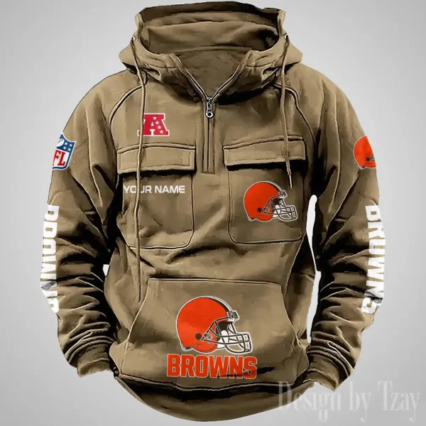 Cleveland Browns Fashionable Outerwear Men's Autumn Winter Hooded Sweatshirt Cool Motorcycle Shirt AZVMHD1029 - Image 2