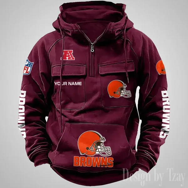 Cleveland Browns Fashionable Outerwear Men's Autumn Winter Hooded Sweatshirt Cool Motorcycle Shirt AZVMHD1029 - Image 3