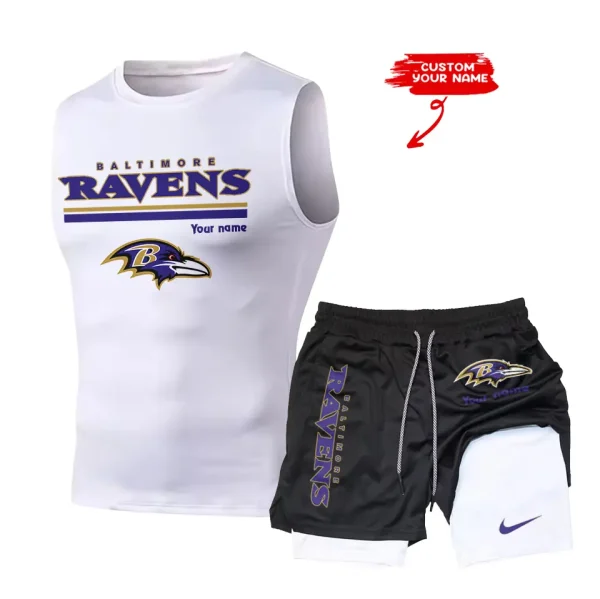 Baltimore Ravens Tank Tops Vest Sleeveless and Outdoor Casual Training Sports Shorts 2-in-1 Double-Layer Shorts For Men SPTMODS003 - Image 2