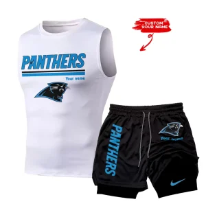 Carolina Panthers Tank Tops Vest Sleeveless and Outdoor Casual Training Sports Shorts 2-in-1 Double-Layer Shorts For Men SPTMODS005