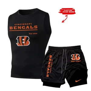 Cincinnati Bengals Tank Tops Vest Sleeveless and Outdoor Casual Training Sports Shorts 2-in-1 Double-Layer Shorts For Men SPTMODS007