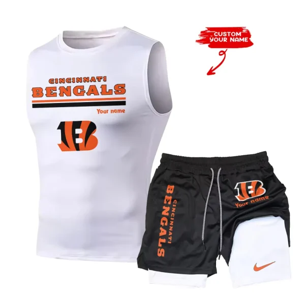 Cincinnati Bengals Tank Tops Vest Sleeveless and Outdoor Casual Training Sports Shorts 2-in-1 Double-Layer Shorts For Men SPTMODS007 - Image 2