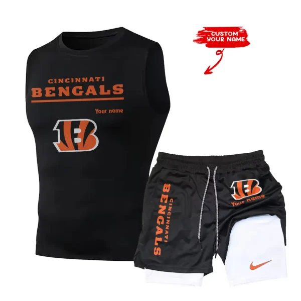 Cincinnati Bengals Tank Tops Vest Sleeveless and Outdoor Casual Training Sports Shorts 2-in-1 Double-Layer Shorts For Men SPTMODS007 - Image 3