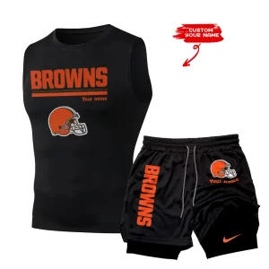 Cleveland Browns Tank Tops Vest Sleeveless and Outdoor Casual Training Sports Shorts 2-in-1 Double-Layer Shorts For Men SPTMODS008