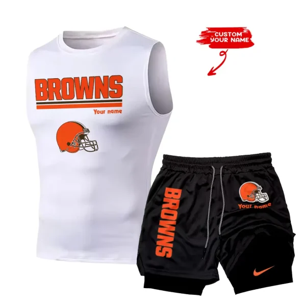 Cleveland Browns Tank Tops Vest Sleeveless and Outdoor Casual Training Sports Shorts 2-in-1 Double-Layer Shorts For Men SPTMODS008 - Image 2