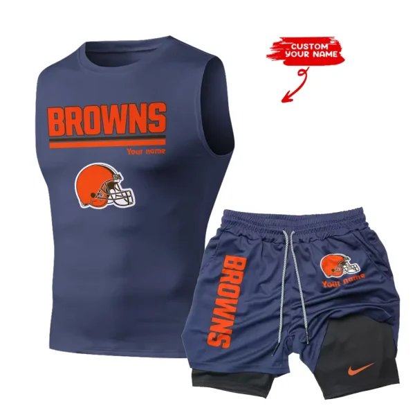 Cleveland Browns Tank Tops Vest Sleeveless and Outdoor Casual Training Sports Shorts 2-in-1 Double-Layer Shorts For Men SPTMODS008 - Image 3