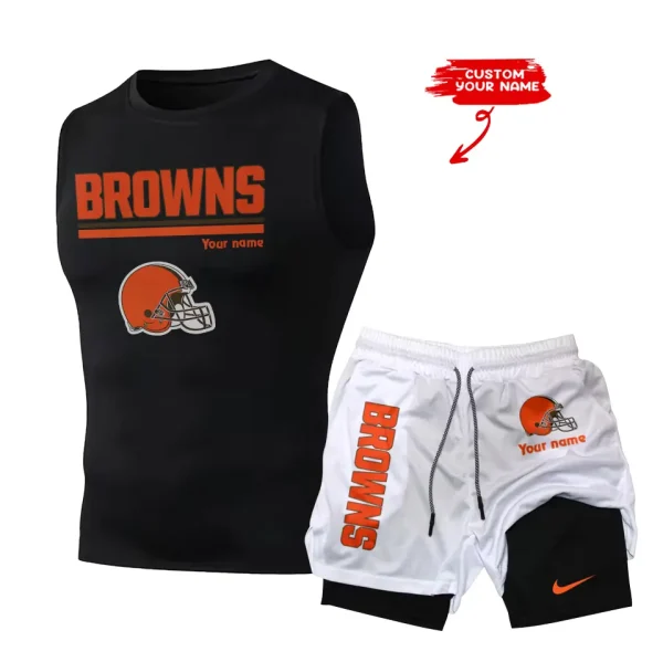 Cleveland Browns Tank Tops Vest Sleeveless and Outdoor Casual Training Sports Shorts 2-in-1 Double-Layer Shorts For Men SPTMODS008 - Image 4
