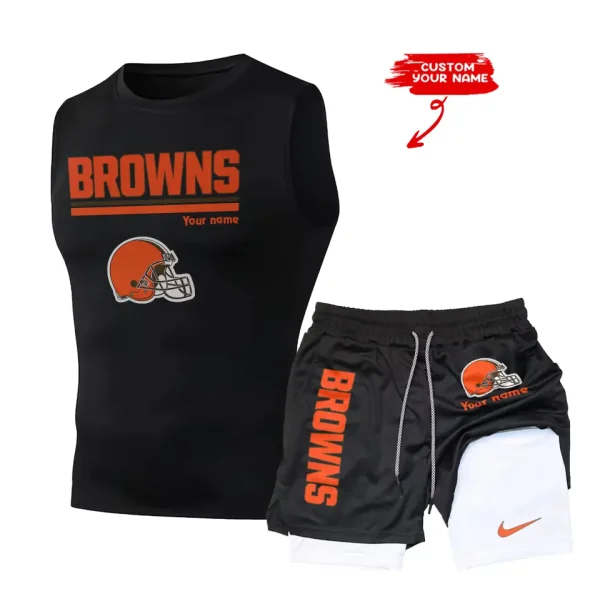 Cleveland Browns Tank Tops Vest Sleeveless and Outdoor Casual Training Sports Shorts 2-in-1 Double-Layer Shorts For Men SPTMODS008 - Image 6