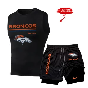 Denver Broncos Tank Tops Vest Sleeveless and Outdoor Casual Training Sports Shorts 2-in-1 Double-Layer Shorts For Men SPTMODS010