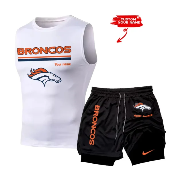 Denver Broncos Tank Tops Vest Sleeveless and Outdoor Casual Training Sports Shorts 2-in-1 Double-Layer Shorts For Men SPTMODS010 - Image 2