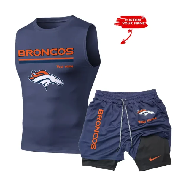 Denver Broncos Tank Tops Vest Sleeveless and Outdoor Casual Training Sports Shorts 2-in-1 Double-Layer Shorts For Men SPTMODS010 - Image 3