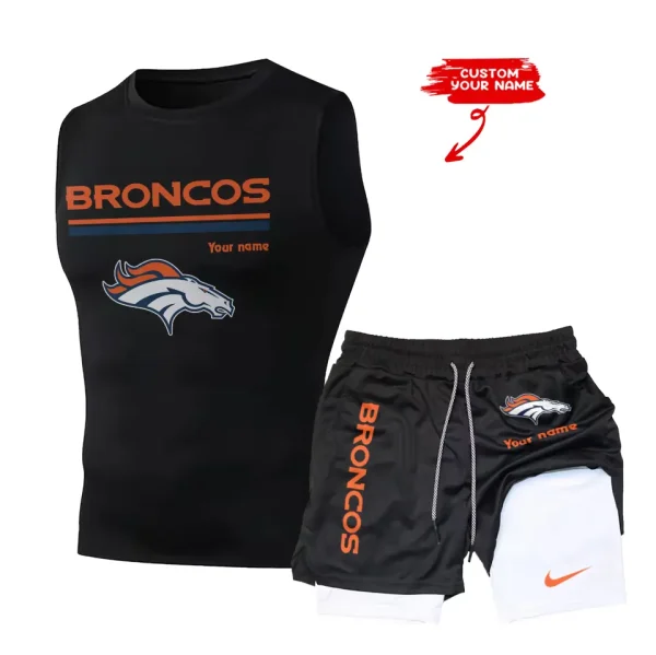 Denver Broncos Tank Tops Vest Sleeveless and Outdoor Casual Training Sports Shorts 2-in-1 Double-Layer Shorts For Men SPTMODS010 - Image 6