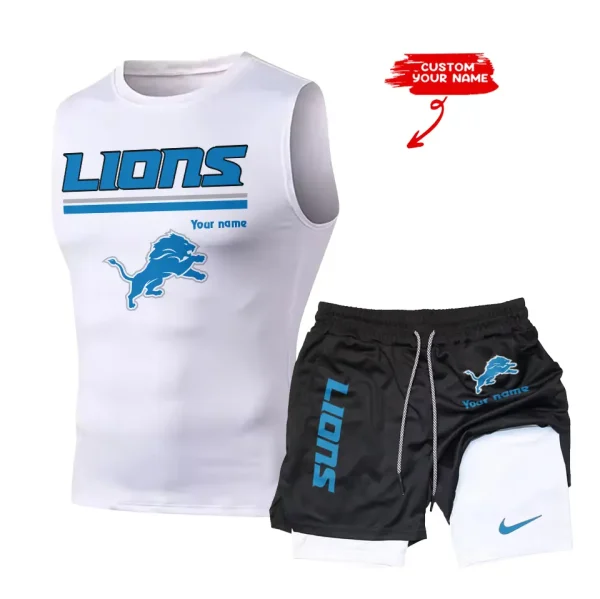 Detroit Lions Tank Tops Vest Sleeveless and Outdoor Casual Training Sports Shorts 2-in-1 Double-Layer Shorts For Men SPTMODS011 - Image 2