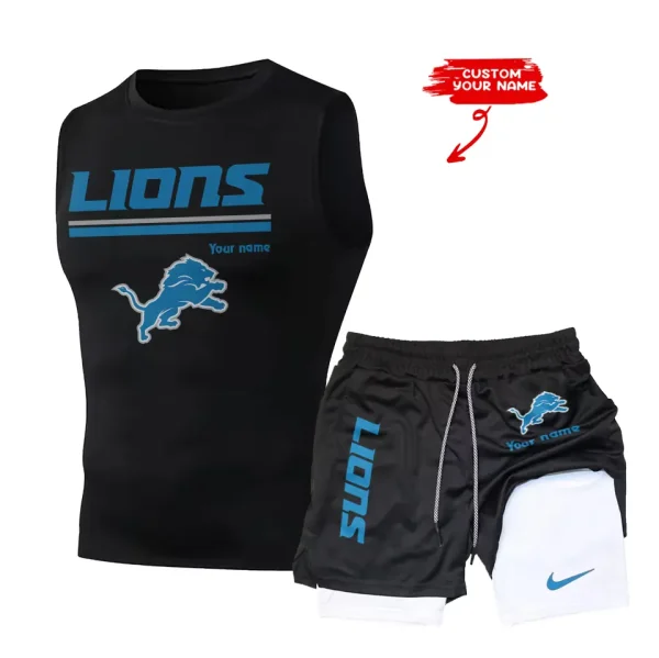 Detroit Lions Tank Tops Vest Sleeveless and Outdoor Casual Training Sports Shorts 2-in-1 Double-Layer Shorts For Men SPTMODS011 - Image 3