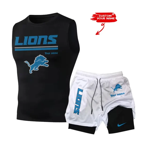 Detroit Lions Tank Tops Vest Sleeveless and Outdoor Casual Training Sports Shorts 2-in-1 Double-Layer Shorts For Men SPTMODS011 - Image 5