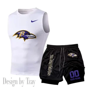 Baltimore Ravens Tank Tops Vest Sleeveless and Outdoor Casual Training Sports Shorts 2-in-1 Double-Layer Shorts For Men SPTMODS036