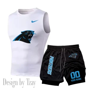 Carolina Panthers Tank Tops Vest Sleeveless and Outdoor Casual Training Sports Shorts 2-in-1 Double-Layer Shorts For Men SPTMODS038