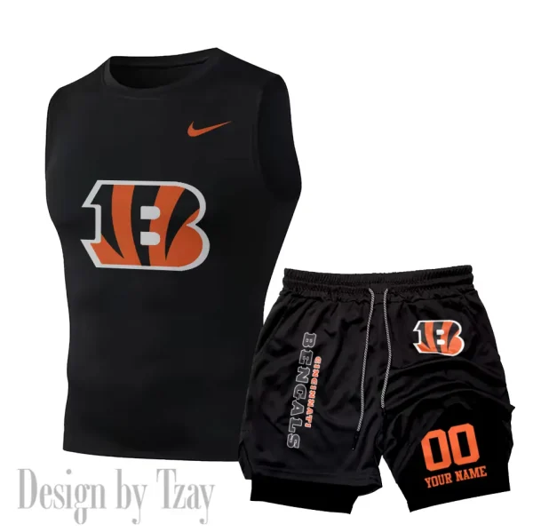 Cincinnati Bengals Tank Tops Vest Sleeveless and Outdoor Casual Training Sports Shorts 2-in-1 Double-Layer Shorts For Men SPTMODS040 - Image 3