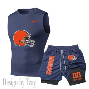 Cleveland Browns Tank Tops Vest Sleeveless and Outdoor Casual Training Sports Shorts 2-in-1 Double-Layer Shorts For Men SPTMODS041