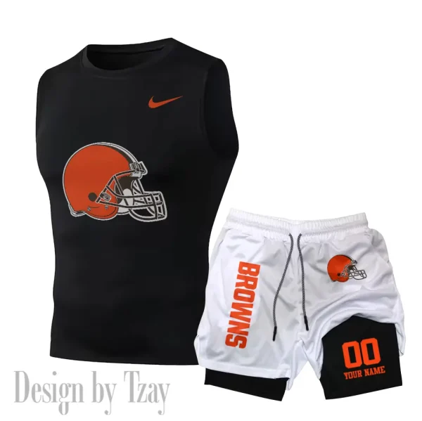 Cleveland Browns Tank Tops Vest Sleeveless and Outdoor Casual Training Sports Shorts 2-in-1 Double-Layer Shorts For Men SPTMODS041 - Image 3