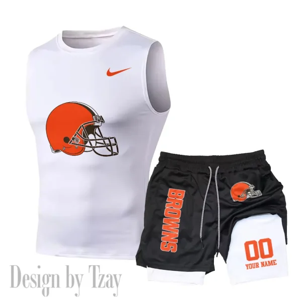 Cleveland Browns Tank Tops Vest Sleeveless and Outdoor Casual Training Sports Shorts 2-in-1 Double-Layer Shorts For Men SPTMODS041 - Image 4
