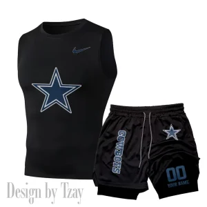 Dallas Cowboys Tank Tops Vest Sleeveless and Outdoor Casual Training Sports Shorts 2-in-1 Double-Layer Shorts For Men SPTMODS042
