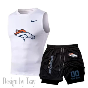 Denver Broncos Tank Tops Vest Sleeveless and Outdoor Casual Training Sports Shorts 2-in-1 Double-Layer Shorts For Men SPTMODS043