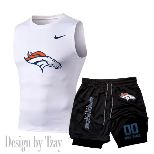 Denver Broncos Tank Tops Vest Sleeveless and Outdoor Casual Training Sports Shorts 2-in-1 Double-Layer Shorts For Men SPTMODS043