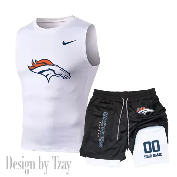 Denver Broncos Tank Tops Vest Sleeveless and Outdoor Casual Training Sports Shorts 2-in-1 Double-Layer Shorts For Men SPTMODS043 - Image 2