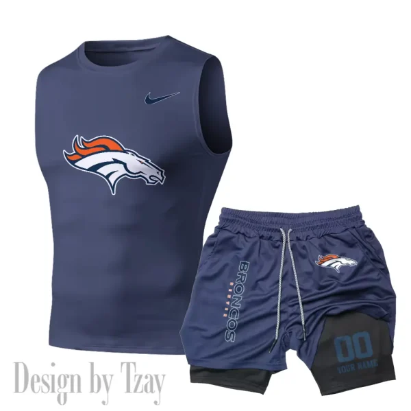 Denver Broncos Tank Tops Vest Sleeveless and Outdoor Casual Training Sports Shorts 2-in-1 Double-Layer Shorts For Men SPTMODS043 - Image 3