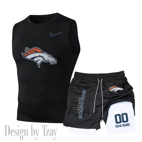 Denver Broncos Tank Tops Vest Sleeveless and Outdoor Casual Training Sports Shorts 2-in-1 Double-Layer Shorts For Men SPTMODS043 - Image 4