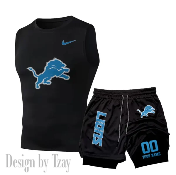 Detroit Lions Tank Tops Vest Sleeveless and Outdoor Casual Training Sports Shorts 2-in-1 Double-Layer Shorts For Men SPTMODS044