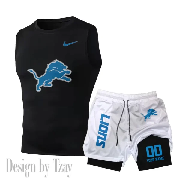 Detroit Lions Tank Tops Vest Sleeveless and Outdoor Casual Training Sports Shorts 2-in-1 Double-Layer Shorts For Men SPTMODS044 - Image 2