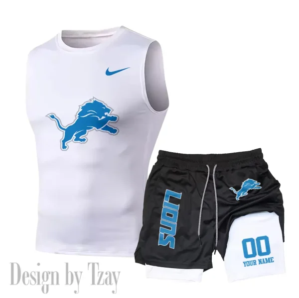 Detroit Lions Tank Tops Vest Sleeveless and Outdoor Casual Training Sports Shorts 2-in-1 Double-Layer Shorts For Men SPTMODS044 - Image 3