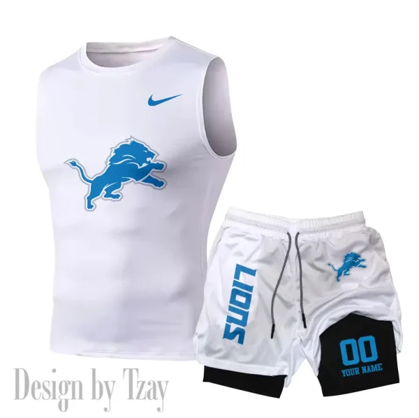 Detroit Lions Tank Tops Vest Sleeveless and Outdoor Casual Training Sports Shorts 2-in-1 Double-Layer Shorts For Men SPTMODS044 - Image 5