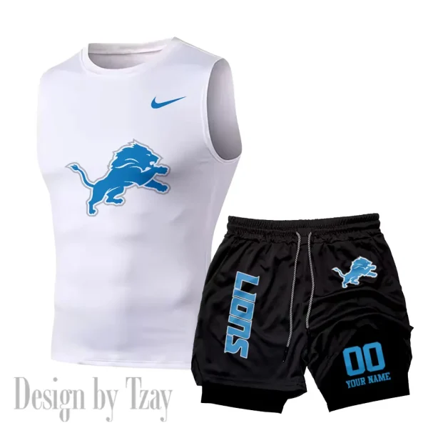 Detroit Lions Tank Tops Vest Sleeveless and Outdoor Casual Training Sports Shorts 2-in-1 Double-Layer Shorts For Men SPTMODS044 - Image 6