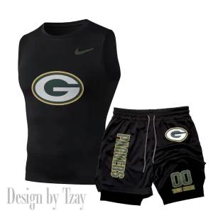 Green Bay Packers Tank Tops Vest Sleeveless and Outdoor Casual Training Sports Shorts 2-in-1 Double-Layer Shorts For Men SPTMODS045