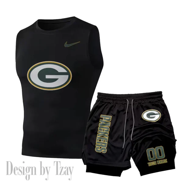Green Bay Packers Tank Tops Vest Sleeveless and Outdoor Casual Training Sports Shorts 2-in-1 Double-Layer Shorts For Men SPTMODS045