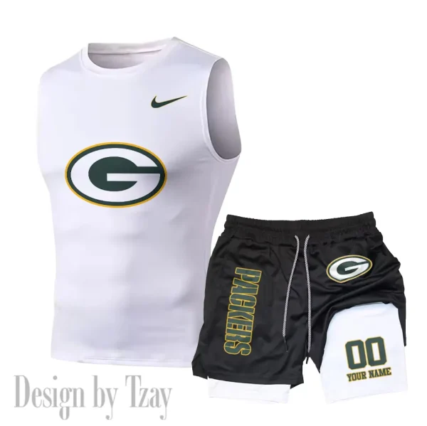 Green Bay Packers Tank Tops Vest Sleeveless and Outdoor Casual Training Sports Shorts 2-in-1 Double-Layer Shorts For Men SPTMODS045 - Image 2