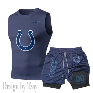 Indianapolis Colts Tank Tops Vest Sleeveless and Outdoor Casual Training Sports Shorts 2-in-1 Double-Layer Shorts For Men SPTMODS047