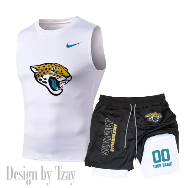 Jacksonville Jaguars Tank Tops Vest Sleeveless and Outdoor Casual Training Sports Shorts 2-in-1 Double-Layer Shorts For Men SPTMODS048 - Image 3