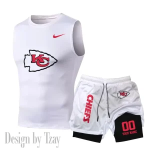 Kansas City Chiefs Tank Tops Vest Sleeveless and Outdoor Casual Training Sports Shorts 2-in-1 Double-Layer Shorts For Men SPTMODS049