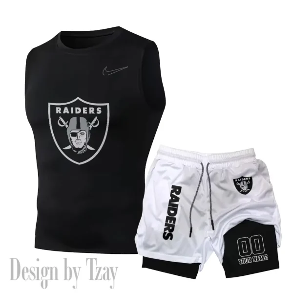 Las Vegas Raiders Tank Tops Vest Sleeveless and Outdoor Casual Training Sports Shorts 2-in-1 Double-Layer Shorts For Men SPTMODS050 - Image 2