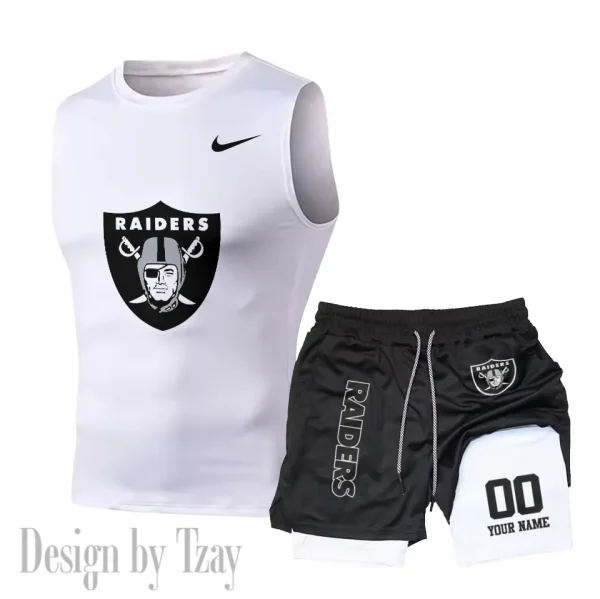 Las Vegas Raiders Tank Tops Vest Sleeveless and Outdoor Casual Training Sports Shorts 2-in-1 Double-Layer Shorts For Men SPTMODS050 - Image 3