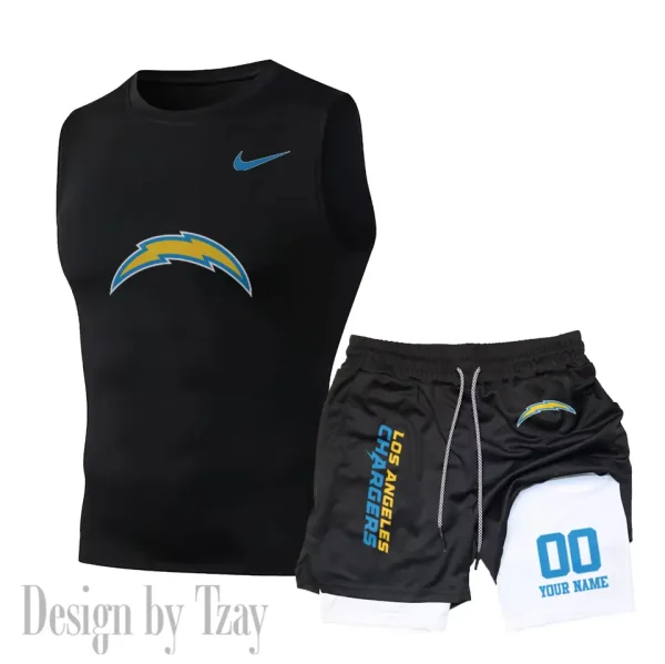 Los Angeles Chargers Tank Tops Vest Sleeveless and Outdoor Casual Training Sports Shorts 2-in-1 Double-Layer Shorts For Men SPTMODS051 - Image 2